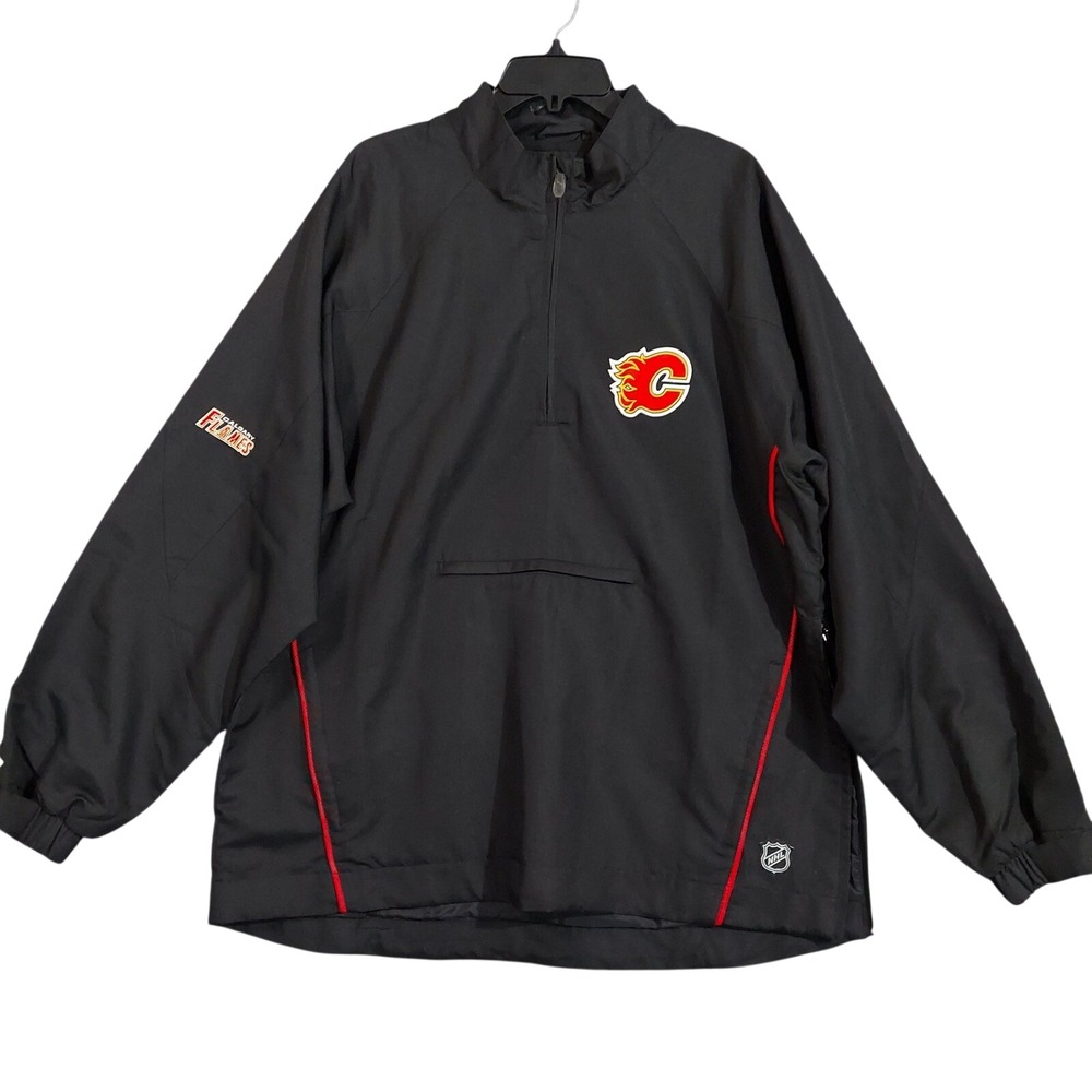 Reebok Calgary Flames Pullover Jacket‎ Mens Large Black NHL Center Ice 1/4 Zip